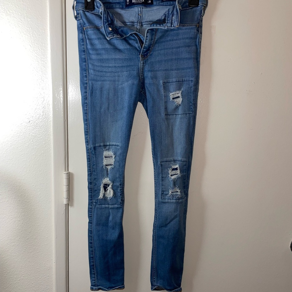 Hollister patchwork ripped medium wash jeans